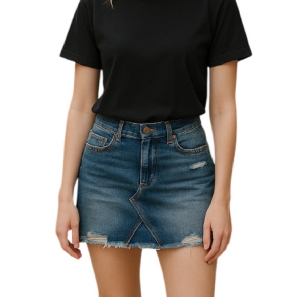 American Eagle Patchwork Skirt Blue Denim Cutoff Distressed Mini Western Boho 6 - Picture 1 of 12
